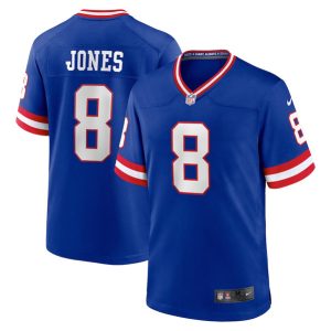 Men's New York Giants #8 Daniel Jones Royal Classic Retired Player Stitched Game Jersey - Custom Name