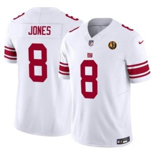 Men's New York Giants #8 Daniel Jones White 2023 F.U.S.E. With John Madden Patch Vapor Limited Stitched Football Jersey - Custom Name
