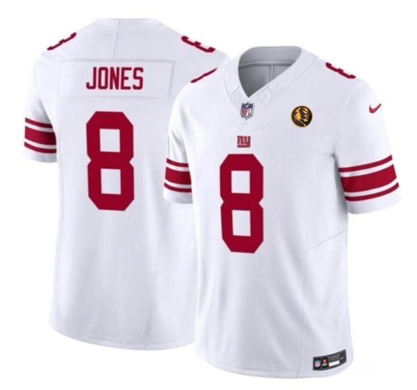 Men's New York Giants #8 Daniel Jones White 2023 F.U.S.E. With John Madden Patch Vapor Limited Stitched Football Jersey - Custom Name
