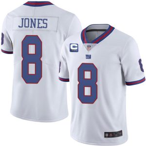Men's New York Giants #8 Daniel Jones White With 3-star C Patch Limited Stitched Jersey - Custom Name