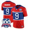 Men's New York Giants #9 Malik Nabers Century Red 2024 Draft 100TH Season Commemorative Patch Limited Stitched Football Jersey - Custom Name