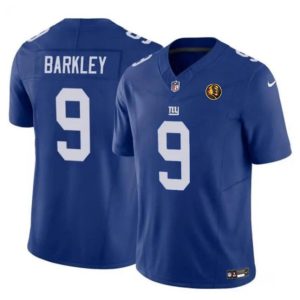 Men's New York Giants #9 Matt Barkley Blue 2023 F.U.S.E. With John Madden Patch Vapor Limited Stitched Football Jersey - Custom Name
