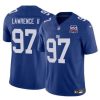 Men's New York Giants #97 Dexter Lawrence II Blue 2024 F.U.S.E. 100TH Season Patch Vapor Untouchable Limited Stitched Jersey - Custom Name