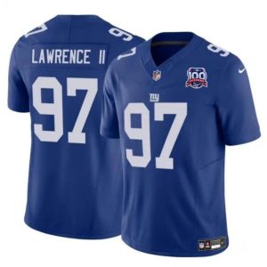 Men's New York Giants #97 Dexter Lawrence II Blue 2024 F.U.S.E. 100TH Season Patch Vapor Untouchable Limited Stitched Jersey - Custom Name