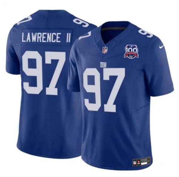 Men's New York Giants #97 Dexter Lawrence II Blue 2024 F.U.S.E. 100TH Season Patch Vapor Untouchable Limited Stitched Jersey - Custom Name