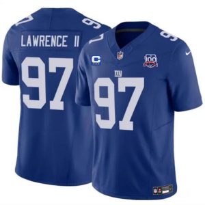 Men's New York Giants #97 Dexter Lawrence II Blue 2024 F.U.S.E. With 3-Star C Patch And 100TH Season Patch Vapor Untouchable Limited Stitched Jersey - Custom Name