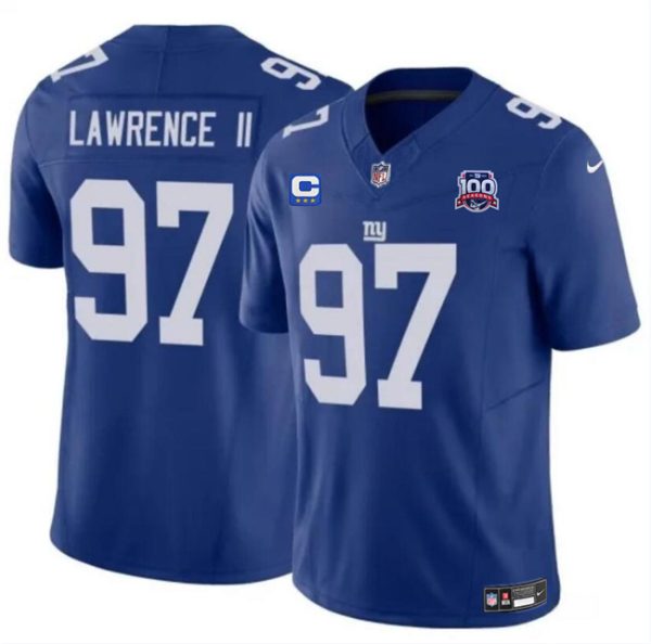 Men's New York Giants #97 Dexter Lawrence II Blue 2024 F.U.S.E. With 3-Star C Patch And 100TH Season Patch Vapor Untouchable Limited Stitched Jersey - Custom Name