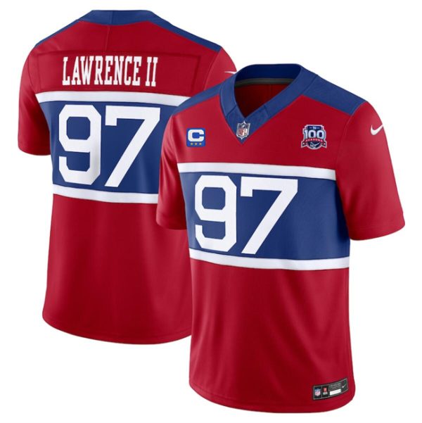 Men's New York Giants #97 Dexter Lawrence II Red 2024 F.U.S.E. Alternate With 3-Star C Patch And 100TH Season Patch Vapor Untouchable Limited Stitched Jersey - Custom Name