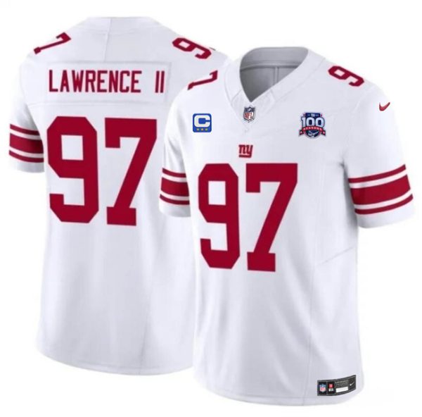 Men's New York Giants #97 Dexter Lawrence II White 2024 F.U.S.E. With 3-Star C Patch And 100TH Season Patch Vapor Untouchable Limited Stitched Jersey - Custom Name