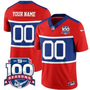 Men's New York Giants ACTIVE PLAYER Custom Century Red 100TH Season Commemorative Patch Limited Stitched Football Jersey - Custom Name