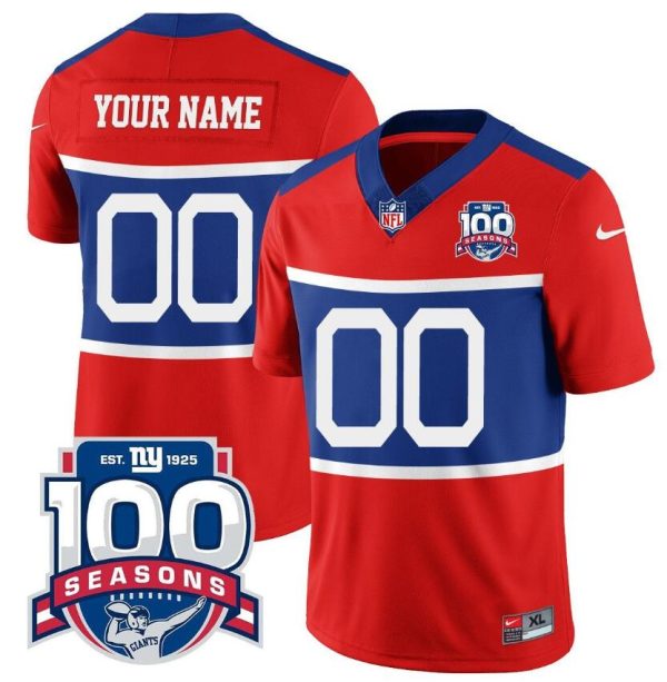 Men's New York Giants ACTIVE PLAYER Custom Century Red 100TH Season Commemorative Patch Limited Stitched Football Jersey - Custom Name