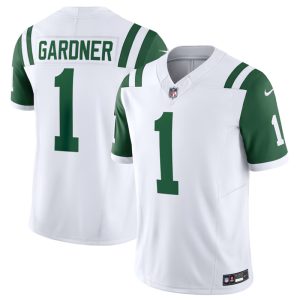 Men's New York Jets #1 Ahmad Sauce Gardner White 2024 Classic Alternate Vapor F.U.S.E. Limited Stitched Football Jersey - Custom Name