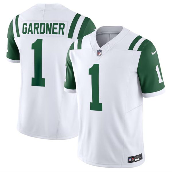 Men's New York Jets #1 Ahmad Sauce White Classic Alternate Vapor F.U.S.E. Limited Stitched Football Jersey - Custom Name