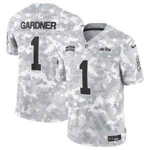Men's New York Jets #1 Sauce Gardner 2024 F.U.S.E Arctic Camo Salute to Service Limited Stitched Football Jersey - Custom Name