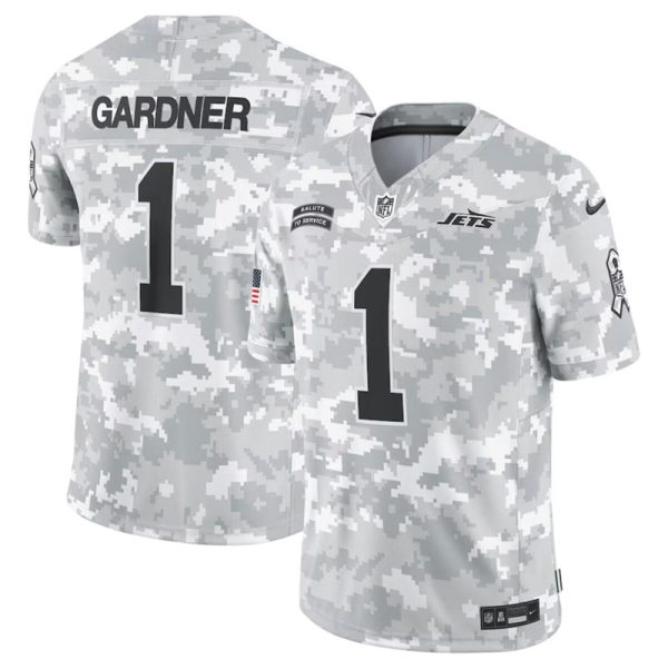 Men's New York Jets #1 Sauce Gardner 2024 F.U.S.E Arctic Camo Salute to Service Limited Stitched Football Jersey - Custom Name