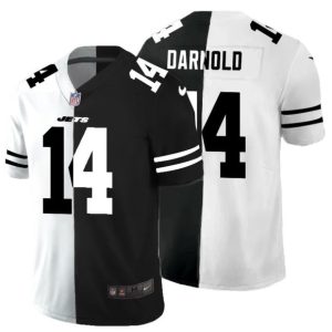 Men's New York Jets #14 Sam Darnold Black & White NFL Split Limited Stitched Jersey - Custom Name