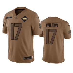 Men's New York Jets #17 Garrett Wilson 2023 Brown Salute To Service Limited Stitched Football Jersey - Custom Name