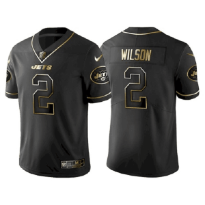 Men's New York Jets #2 Zach Wilson Black Golden Edition Stitched Jersey - Custom Name