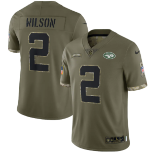 Men's New York Jets #2 Zach Wilson Olive 2022 Salute To Service Limited Stitched Jersey - Custom Name