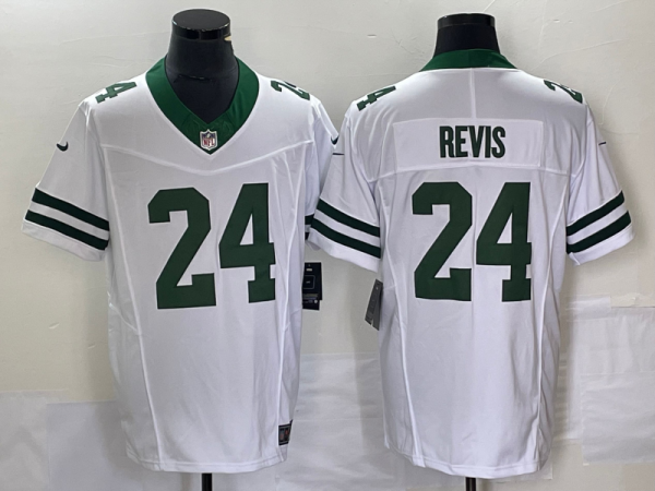 Men's New York Jets #24 Darrelle Revis White 2023 F.U.S.E. Vapor Limited Throwback Stitched Football Jersey - Custom Name