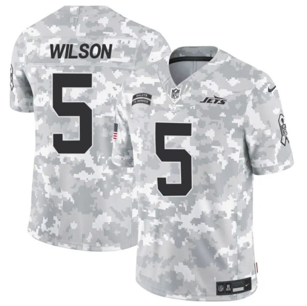 Men's New York Jets #5 Garrett Wilson 2024 F.U.S.E Arctic Camo Salute to Service Limited Stitched Football Jersey - Custom Name