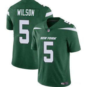Men's New York Jets #5 Garrett Wilson Green Vapor Untouchable Limited Stitched Jersey - Custom Name