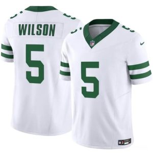 Men's New York Jets #5 Garrett Wilson White 2023 F.U.S.E Throwback Limited Stitched Jersey - Custom Name