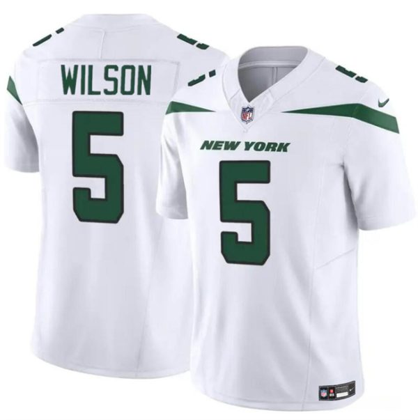 Men's New York Jets #5 Garrett Wilson White 2023 F.U.S.E Vapor Untouchable Limited Stitched Jersey - Custom Name