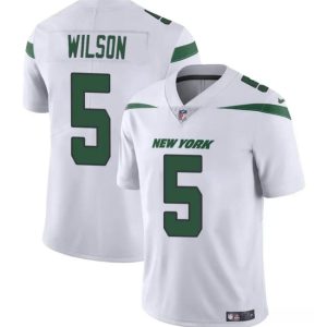 Men's New York Jets #5 Garrett Wilson White Vapor Untouchable Limited Stitched Jersey - Custom Name