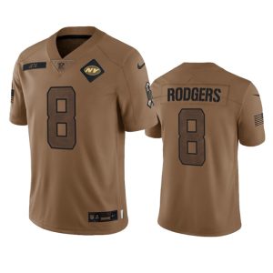 Men's New York Jets #8 Aaron Rodgers 2023 Brown Salute To Service Limited Stitched Football Jersey - Custom Name