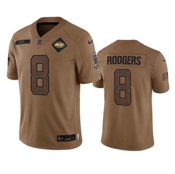 Men's New York Jets #8 Aaron Rodgers 2023 Brown Salute To Service Limited Stitched Football Jersey - Custom Name