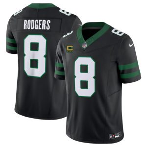 Men's New York Jets #8 Aaron Rodgers Black 2024 F.U.S.E. With 4-Star C Patch Vapor Limited Stitched Jersey - Custom Name