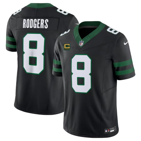 Men's New York Jets #8 Aaron Rodgers Black 2024 F.U.S.E. With 4-Star C Patch Vapor Limited Stitched Jersey - Custom Name
