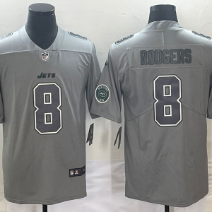 Men's New York Jets #8 Aaron Rodgers Grey With Patch Stitched Jersey - Custom Name