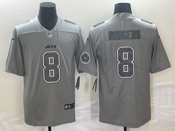 Men's New York Jets #8 Aaron Rodgers Grey With Patch Stitched Jersey - Custom Name
