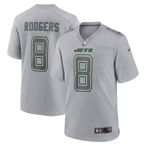 Men's New York Jets #8 Aaron Rodgers Heather Gray Atmosphere Fashion Stitched Game - Custom Name