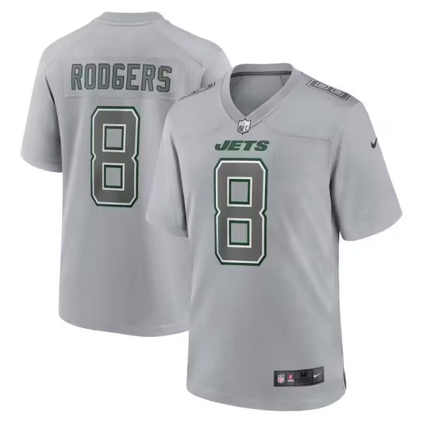 Men's New York Jets #8 Aaron Rodgers Heather Gray Atmosphere Fashion Stitched Game - Custom Name