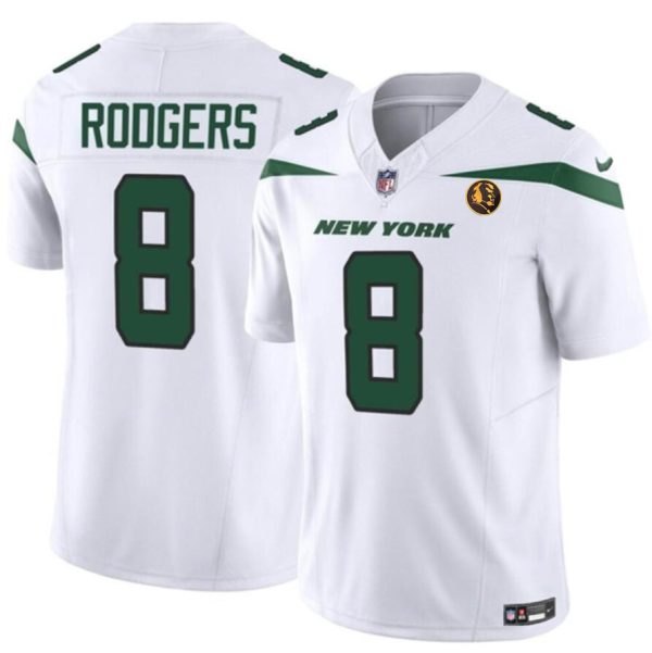Men's New York Jets #8 Aaron Rodgers White 2023 F.U.S.E. With John Madden Patch Vapor Limited Stitched Football Jersey - Custom Name