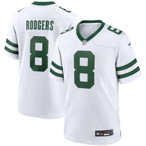 Men's New York Jets #8 Aaron Rodgers White Throwback Player Stitched Game Jersey - Custom Name