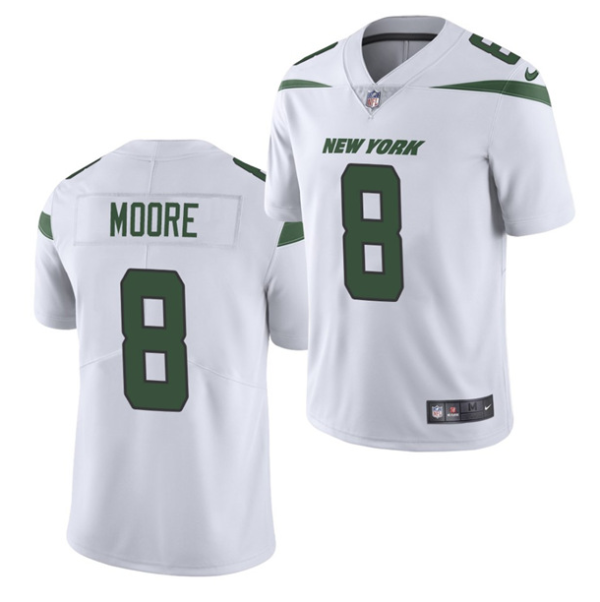 Men's New York Jets #8 Elijah Moore 2021 White NFL Vapor Untouchable Limited Stitched Jersey - Custom Name