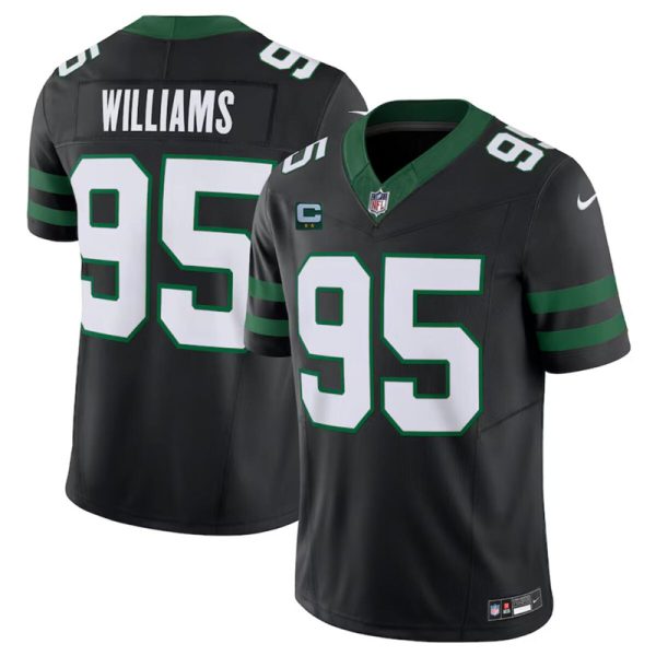 Men's New York Jets #95 Quinnen Williams Black 2024 F.U.S.E. With 2-Star C Patch Vapor Limited Stitched Jersey - Custom Name