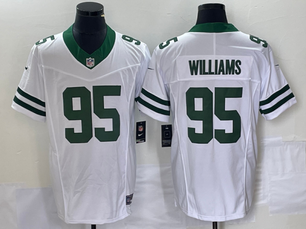 Men's New York Jets #95 Quinnen Williams White 2023 F.U.S.E. Vapor Limited Throwback Stitched Football Jersey - Custom Name