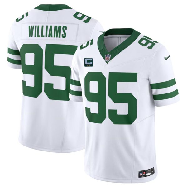 Men's New York Jets #95 Quinnen Williams White 2024 F.U.S.E. With 2-Star C Patch Vapor Limited Throwback Stitched Football Jersey - Custom Name