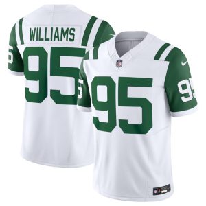 Men's New York Jets #95 Quinnen Williams White Classic Alternate Vapor F.U.S.E. Limited Stitched Football Jersey - Custom Name