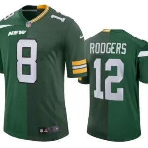 Men's New York Jets Front #8 Back #12 Aaron Rodgers Split Green Jersey - Custom Name