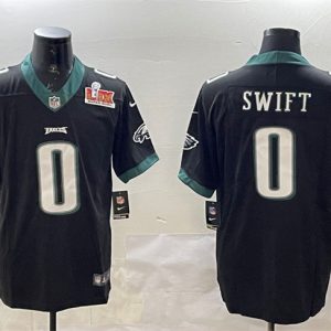 Men's Philadelphia Eagles #0 D'Andre Swift Black 2025 Super Bowl LIX Patch Vapor Untouchable Limited Stitched Football Jersey - Custom Name