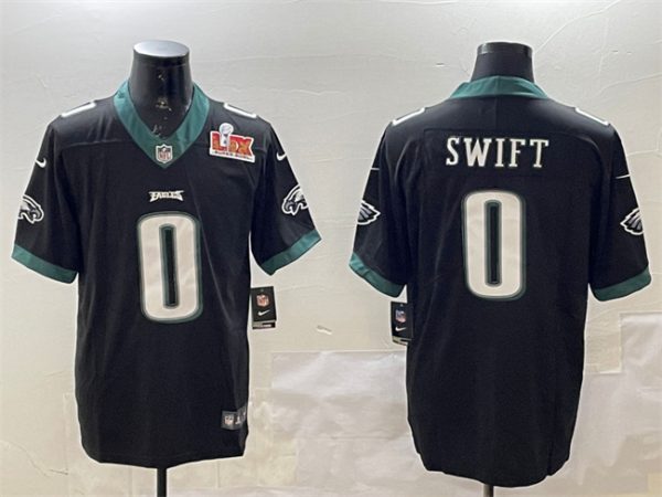 Men's Philadelphia Eagles #0 D'Andre Swift Black 2025 Super Bowl LIX Patch Vapor Untouchable Limited Stitched Football Jersey - Custom Name