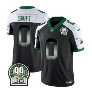 Men's Philadelphia Eagles #0 D'Andre Swift Black White 2023 F.U.S.E. Throwback Vapor Untouchable Limited Stitched Football Jersey - Custom Name