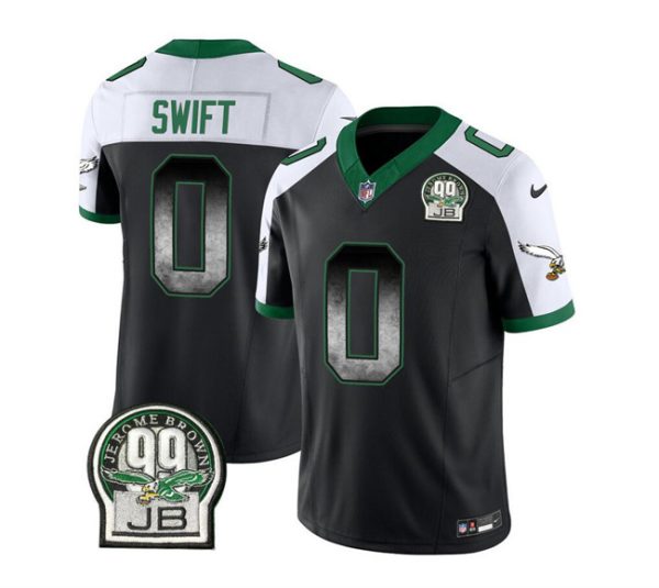 Men's Philadelphia Eagles #0 D'Andre Swift Black White 2023 F.U.S.E. Throwback Vapor Untouchable Limited Stitched Football Jersey - Custom Name