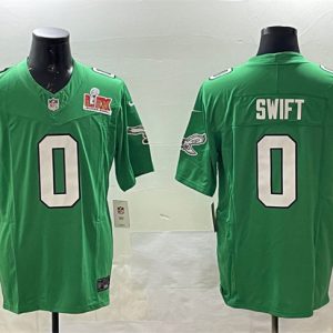 Men's Philadelphia Eagles #0 D'Andre Swift Green 2025 Super Bowl LIX Patch F.U.S.E. Throwback Vapor Untouchable Limited Stitched Football Jersey - Custom Name